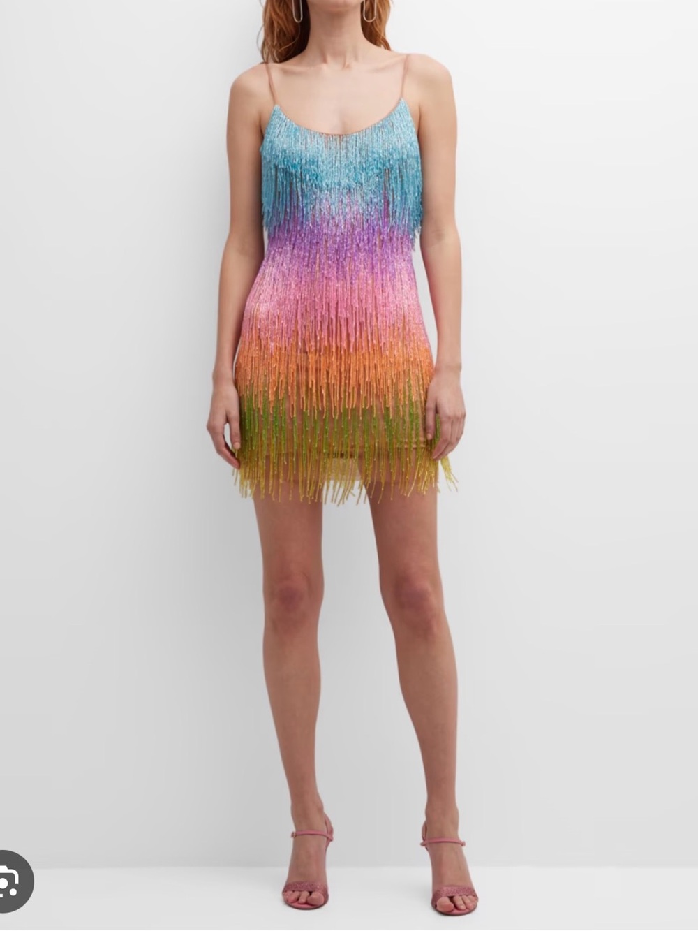 Liv Foster Multicolor Ombre Beaded Fringe Mini Dress